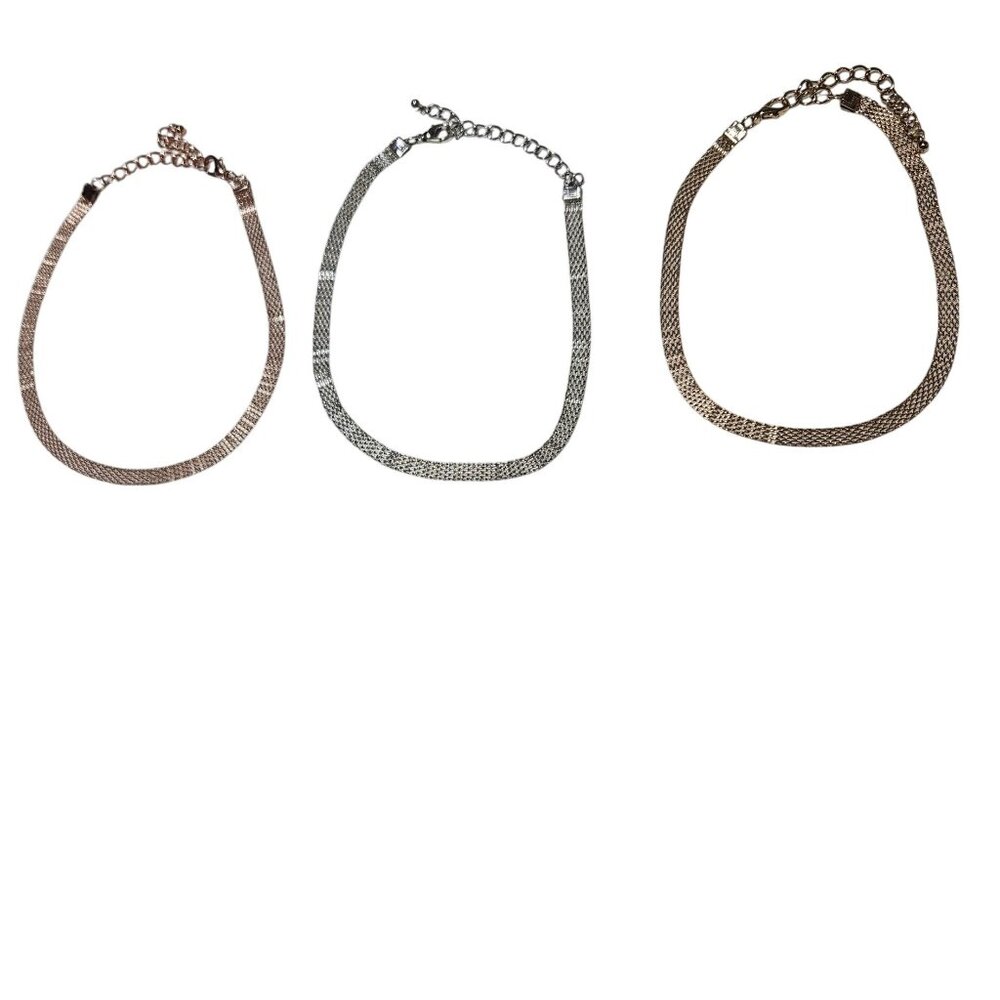 Elegant Mesh Chain Bracelets Rose Gold Silver and Gold Tone Set Of 3 Adjustable